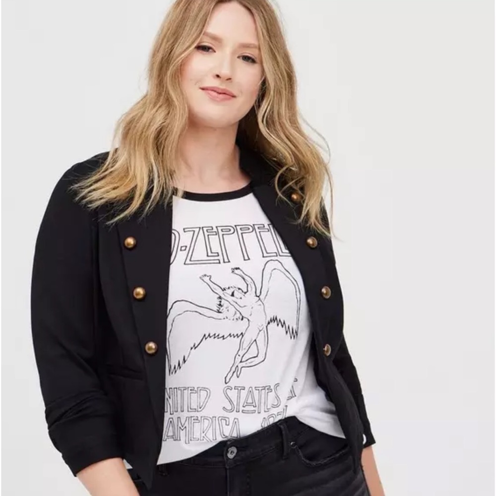 Torrid Black Bomber Jacket with Gold Buttons